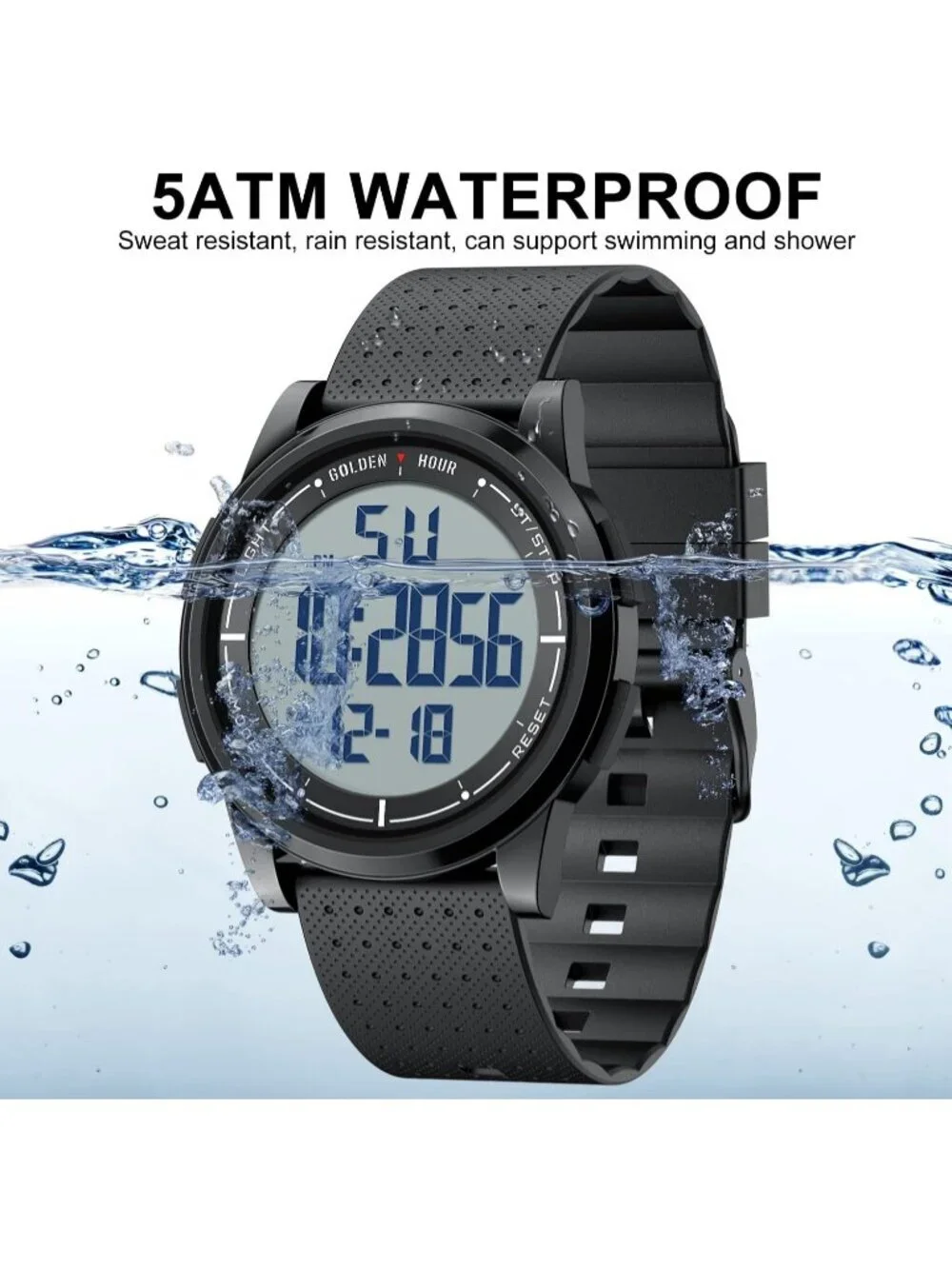 Men's Black Rubber Strap Ultra-Thin Minimalist Sport Waterproof Digital Watch